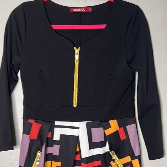 Miusol Women's Sheath Dress M Multi Geometric Exposed Zipper 3/4 Sleeve - Picture 5 of 13